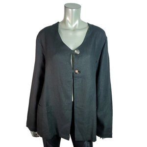 Olands Trojan Sweden 100% Linen Jacket Size 42 Pockets Lagonlook Black NWT